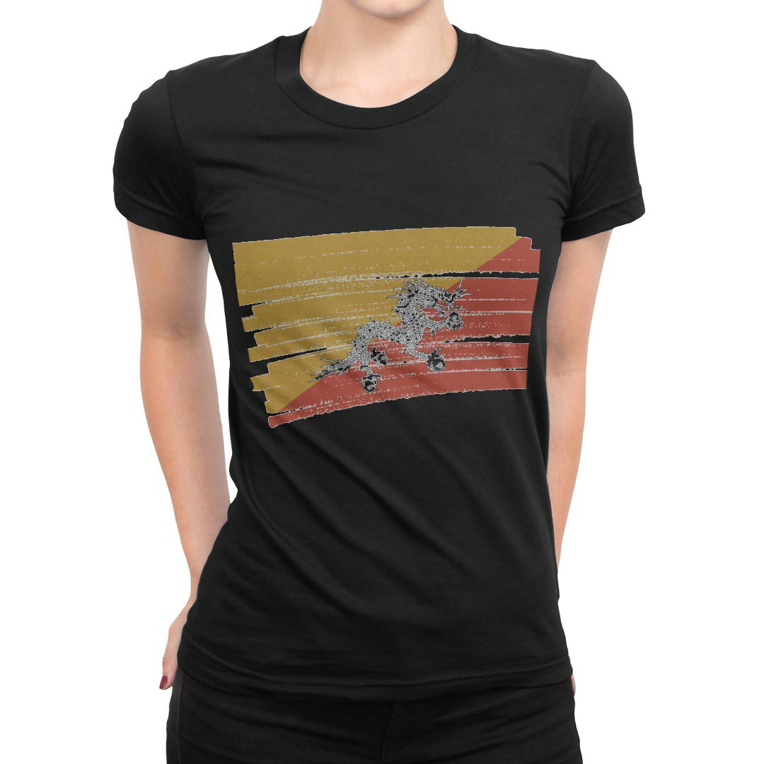 乐天商城 - tシャツ レディース 半袖 ブラック 黒 デザイン M L Tシャツ ティーシャツ T shirt 018400 bhutan ブータン