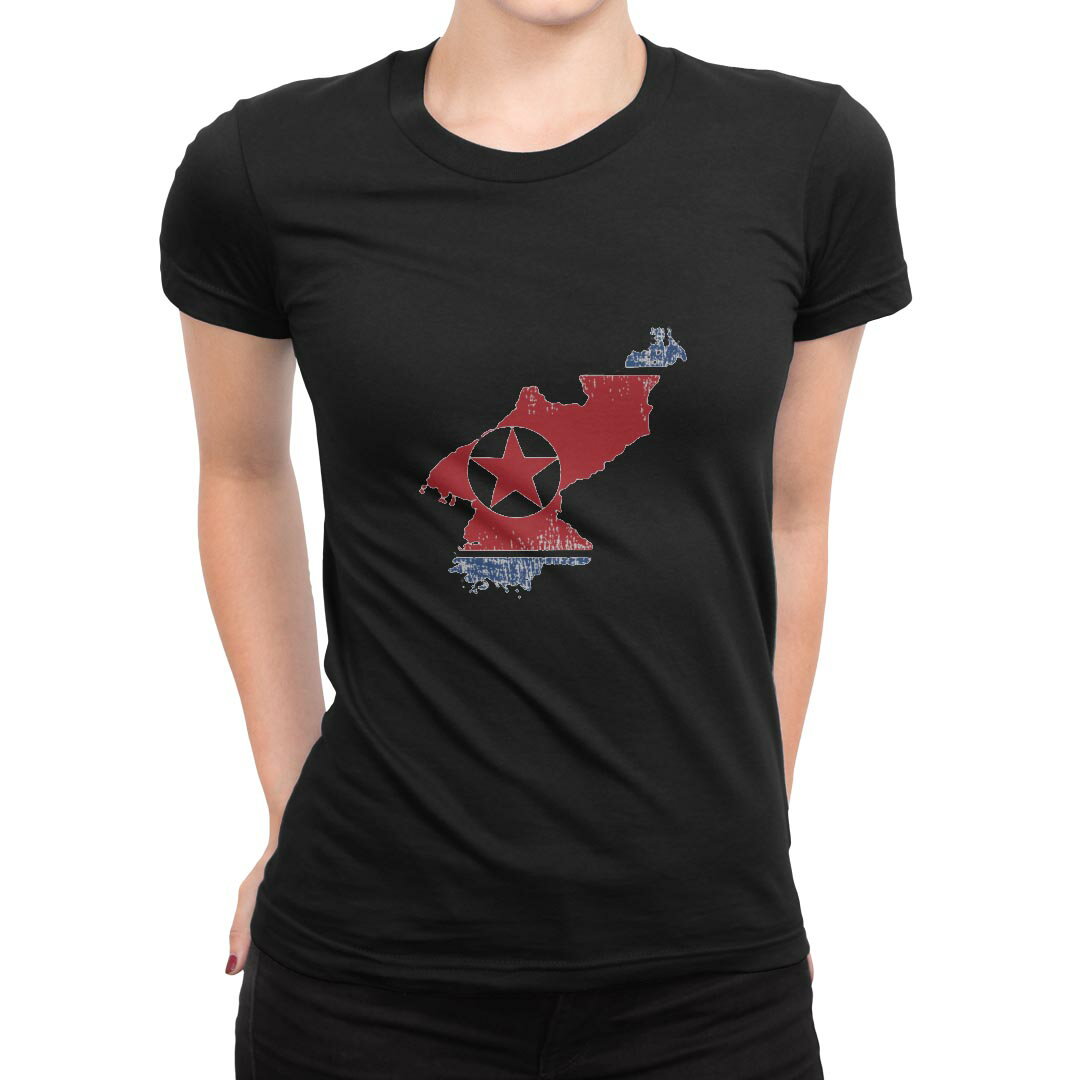 tシャツ レディース 半袖 ブラック 黒 デザイン M L Tシャツ ティーシャツ T shirt 018909 north_korea 北朝鮮