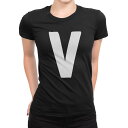 tシャツ レディース 半袖 ブラック 黒 デザイン M L Tシャツ ティーシャツ T shirt 019202 文字 v アルファベット