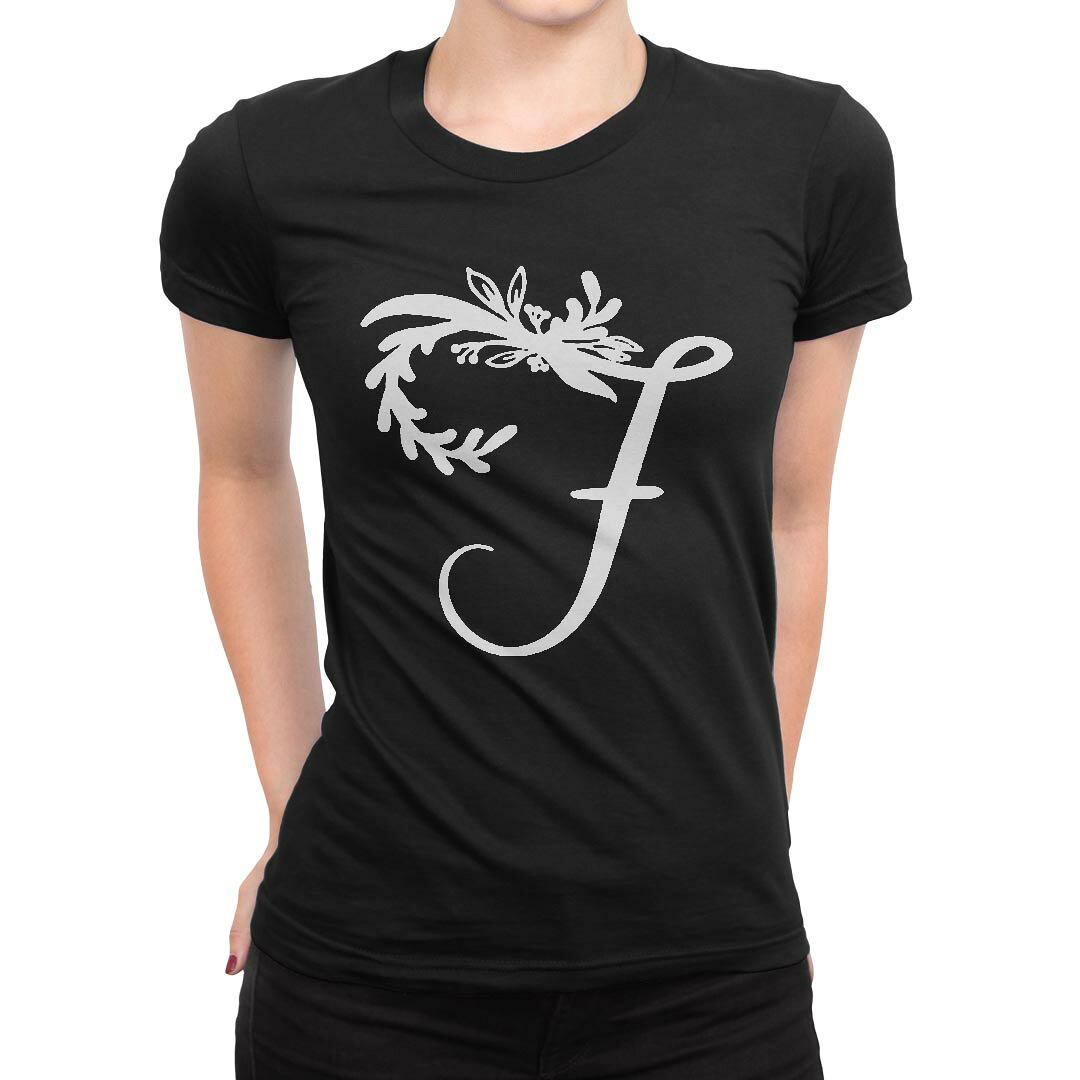 tシャツ レディース 半袖 ブラック 黒 デザイン M L Tシャツ ティーシャツ T shirt 019222 文字 f アルファベット kabekore-11279210 kabeコレ パッケージ画像