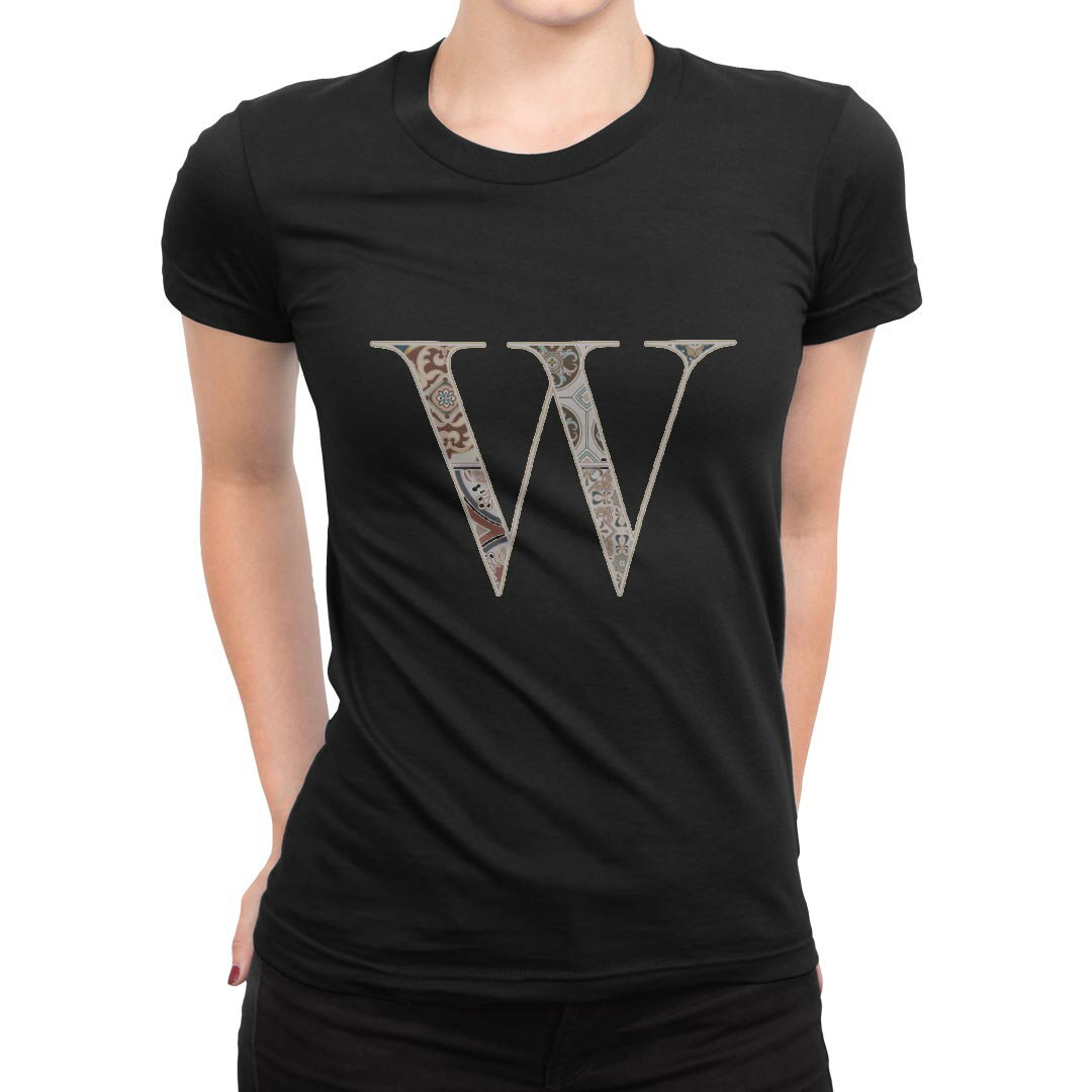 tシャツ レディース 半袖 ブラック 黒 デザイン M L Tシャツ ティーシャツ T shirt 019266 文字 w アルファベット