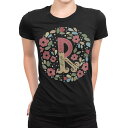 tシャツ レディース 半袖 ブラック 黒 デザイン M L Tシャツ ティーシャツ T shirt 019287 文字 r アルファベット
