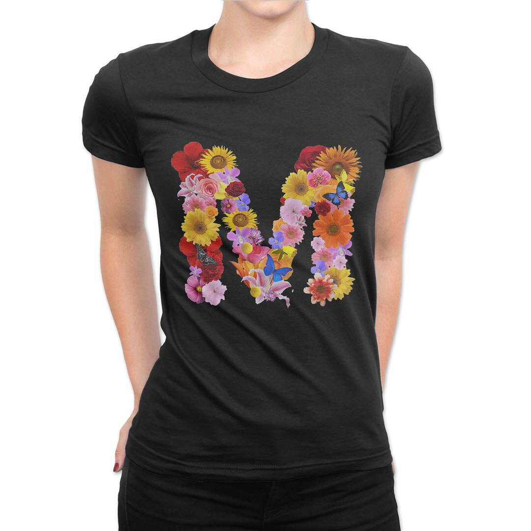 tシャツ レディース 半袖 ブラック 黒 デザイン M L Tシャツ ティーシャツ T shirt 019318 文字 m アルファベット kabekore-11275912 kabeコレ パッケージ画像