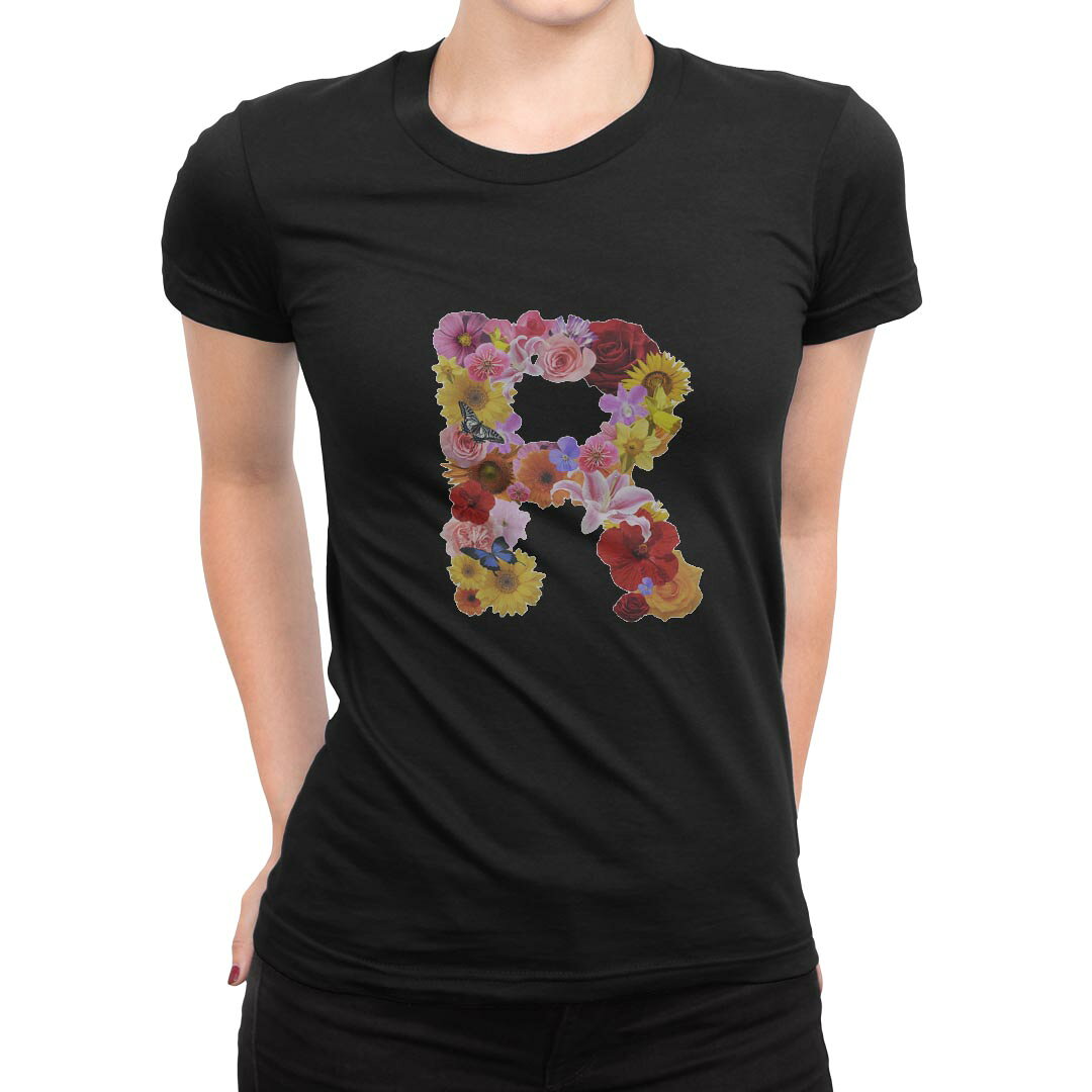 tシャツ レディース 半袖 ブラック 黒 デザイン M L Tシャツ ティーシャツ T shirt 019323 文字 r アルファベット kabekore-11277285 kabeコレ パッケージ画像