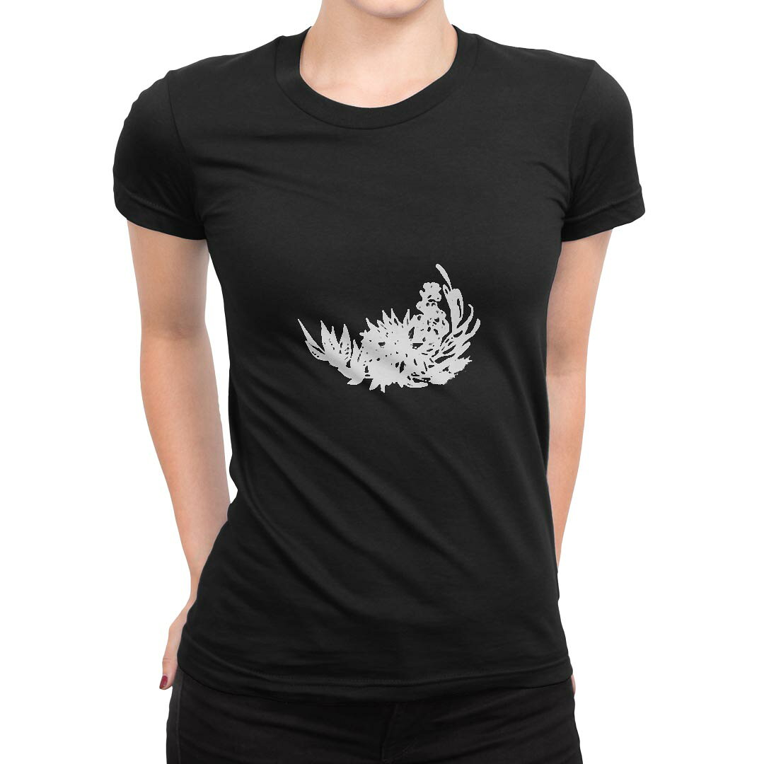 tシャツ レディース 半袖 ブラック 黒 デザイン M L Tシャツ ティーシャツ T shirt 019564 flower モノクロ 花