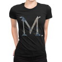 tシャツ レディース 半袖 ブラック 黒 デザイン M L Tシャツ ティーシャツ T shirt 019628 文字 m アルファベット