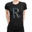 tシャツ レディース 半袖 ブラック 黒 デザイン M L Tシャツ ティーシャツ T shirt 019633 文字 r アルファベット