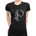 tシャツ レディース 半袖 ブラック 黒 デザイン M L Tシャツ ティーシャツ T shirt 019668 文字 p アルファベット
