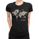 tシャツ レディース 半袖 ブラック 黒 デザイン M L Tシャツ ティーシャツ T shirt 019763 恐竜 地図 mapdinosaur