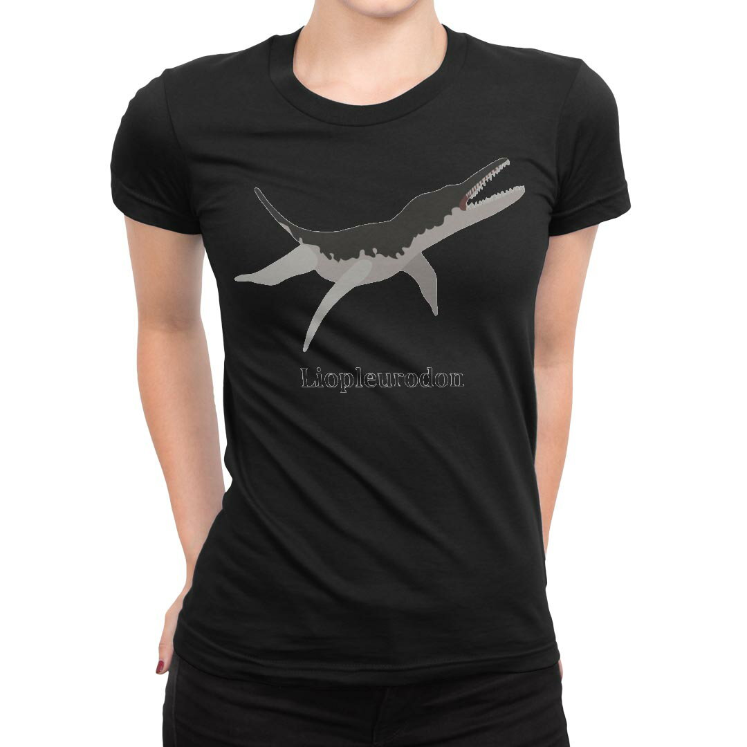tシャツ レディース 半袖 ブラック 黒 デザイン M L Tシャツ ティーシャツ T shirt 019795 恐竜 Liopleurodon リオプレウロドン