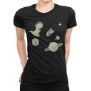 tシャツ レディース 半袖 ブラック 黒 デザイン M L Tシャツ ティーシャツ T shirt 019844 宇宙 恐竜 dinosaur