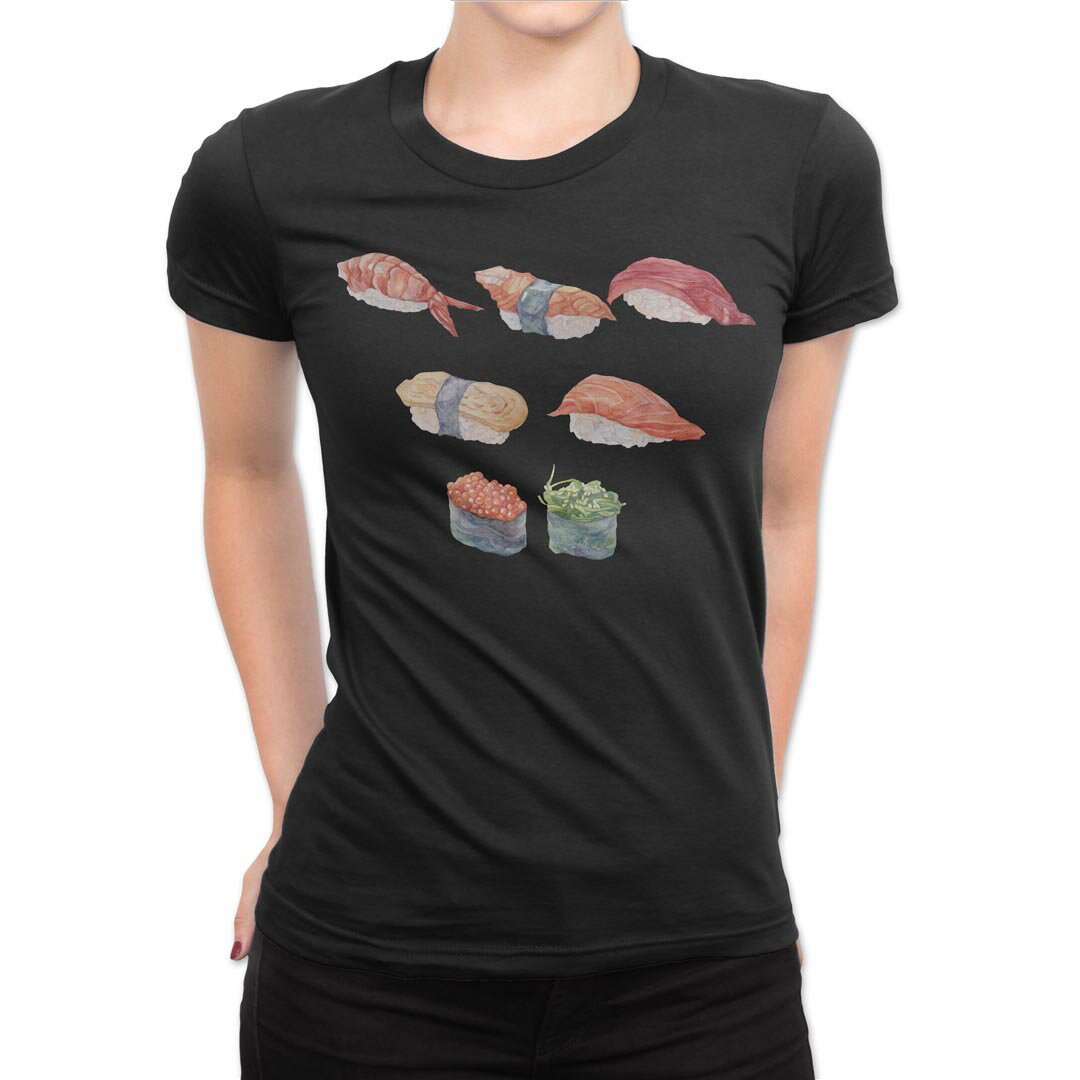 tシャツ レディース 半袖 ブラック 黒 デザイン M L Tシャツ ティーシャツ T shirt 019879 お寿司 Sushi ご飯