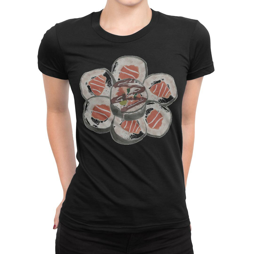 tシャツ レディース 半袖 ブラック 黒 デザイン M L Tシャツ ティーシャツ T shirt 019881 お寿司 Sush..