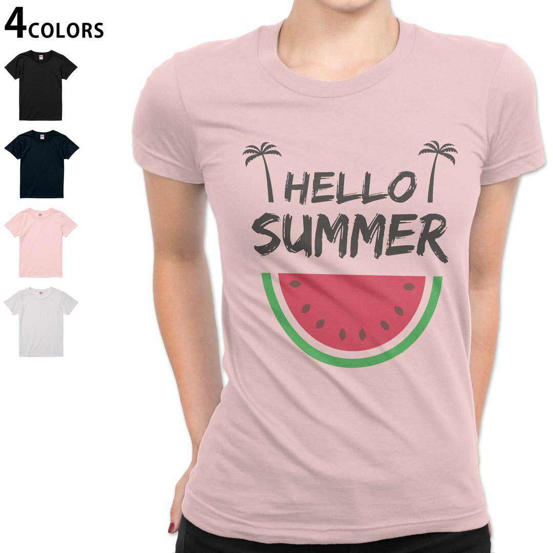 レディース Tシャツ 半袖 綿100％ カットソー プリント オリジナル デザイン 選べる4カラー M L 034740 食べ物 スイカ summer