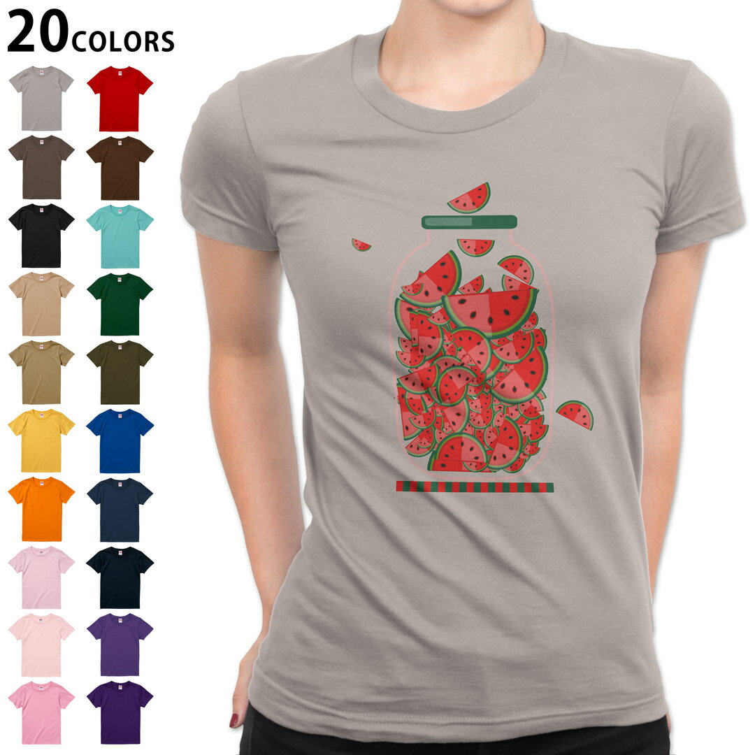 選べる20カラー tシャツ レディース 半袖 デザイン S M L Tシャツ ティーシャツ T shirt 009177 果物　赤　スイカ