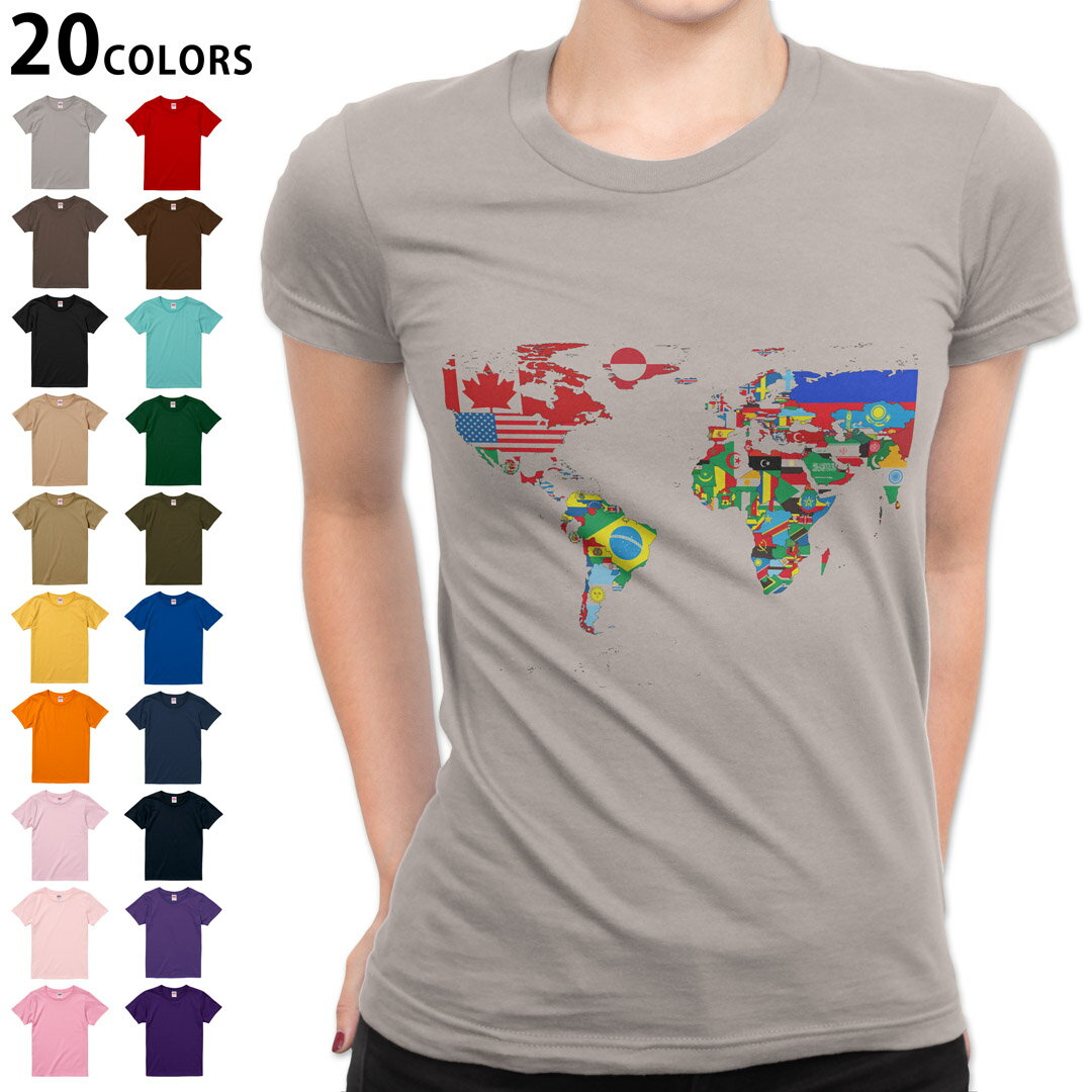 選べる20カラー tシャツ レディース 半袖 デザイン S M L Tシャツ ティーシャツ T shirt 013184 地図　世界地図