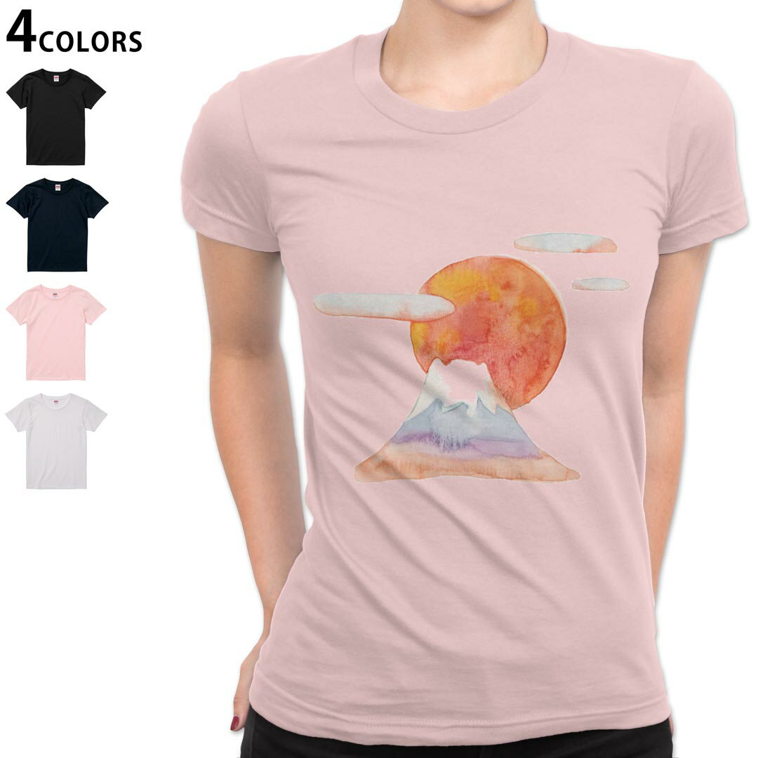 レディース Tシャツ 半袖 綿100％ カットソー プリント オリジナル デザイン 選べる4カラー M L 013572 お正月 富士山 日の出