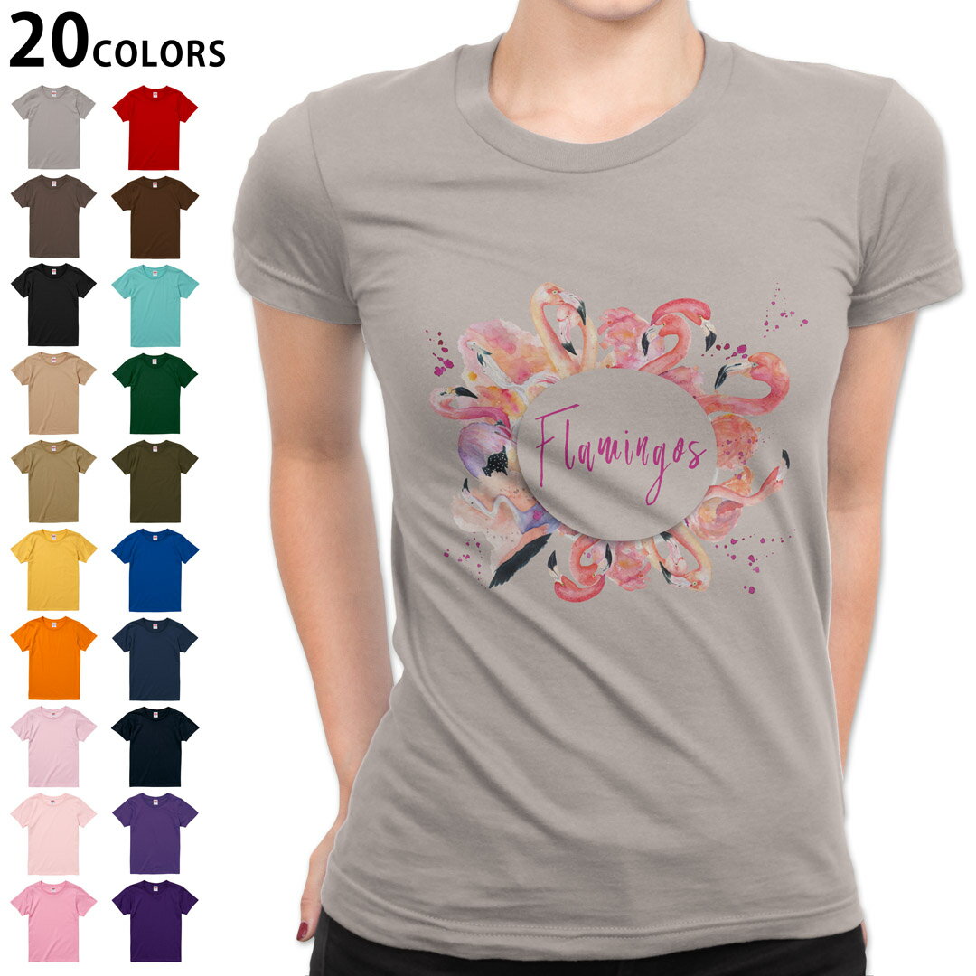 選べる20カラー tシャツ レディース 半袖 デザイン S M L Tシャツ ティーシャツ T shirt 014350 フラミンゴ　鳥　ピンク