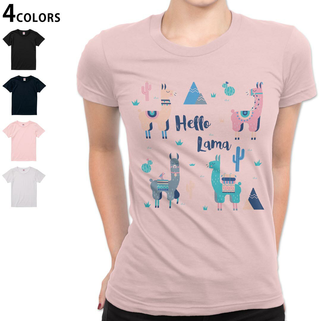 レディース Tシャツ 半袖 綿100％ カットソー プリント オリジナル デザイン 選べる4カラー M L 016366 アルパカ 英語