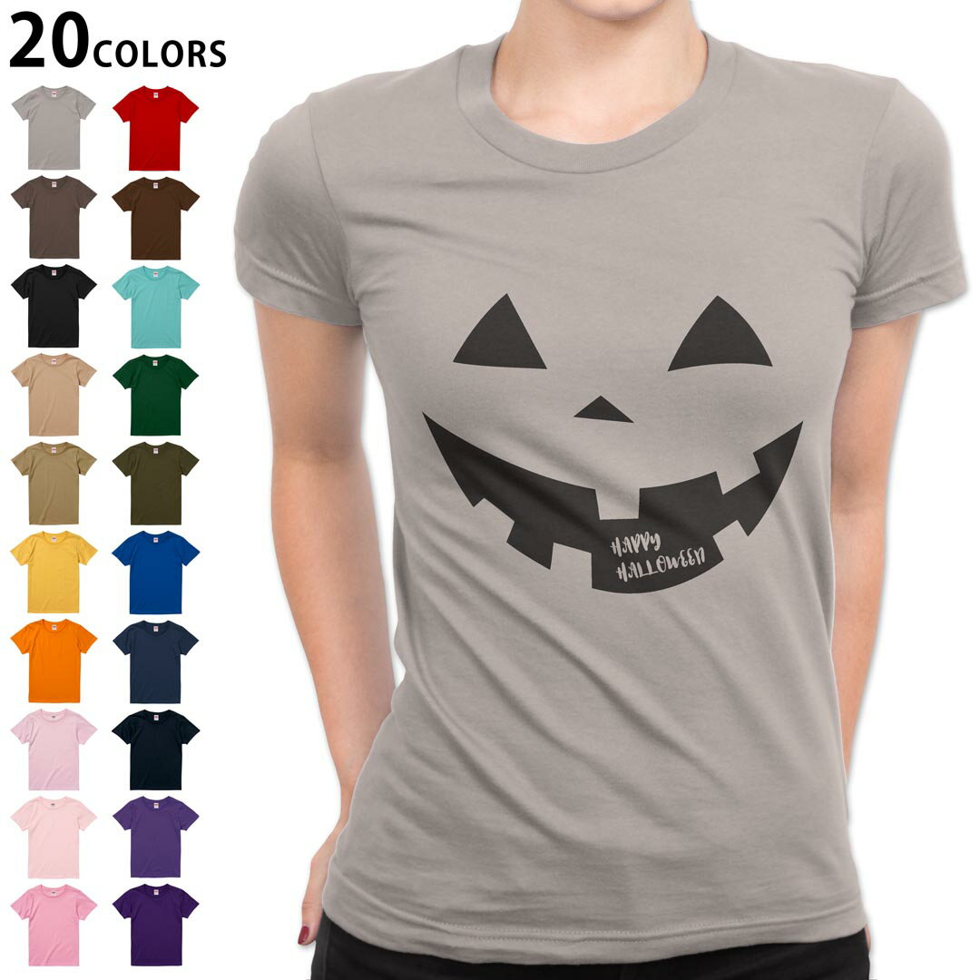 選べる20カラー tシャツ レディース 半袖 デザイン S M L Tシャツ ティーシャツ T shirt 017458 ハロウィン　ユニーク 顔　かぼちゃ　パンプキン