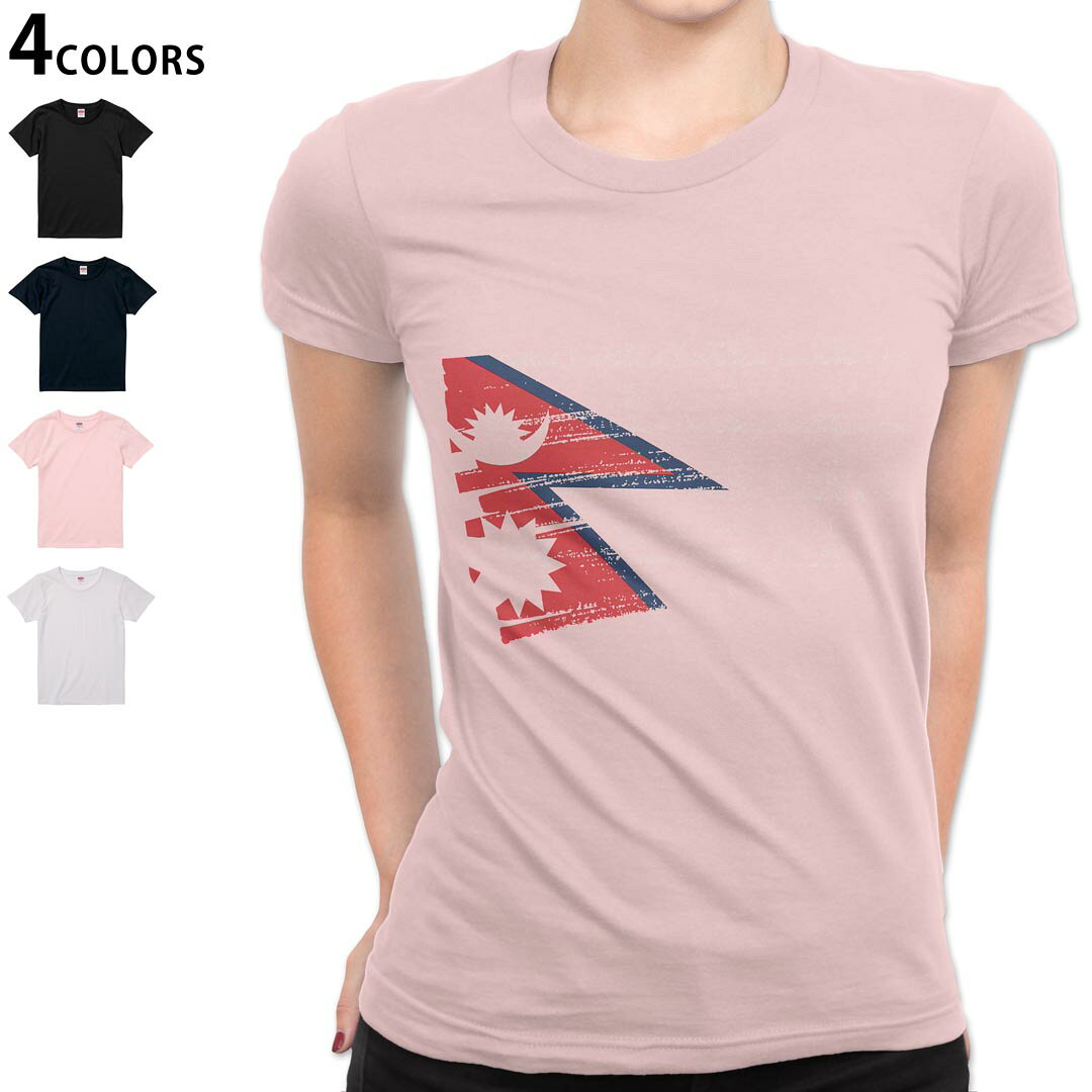 レディース Tシャツ 半袖 綿100％ カットソー プリント オリジナル デザイン 選べる4カラー M L 018518 nepal ネパール