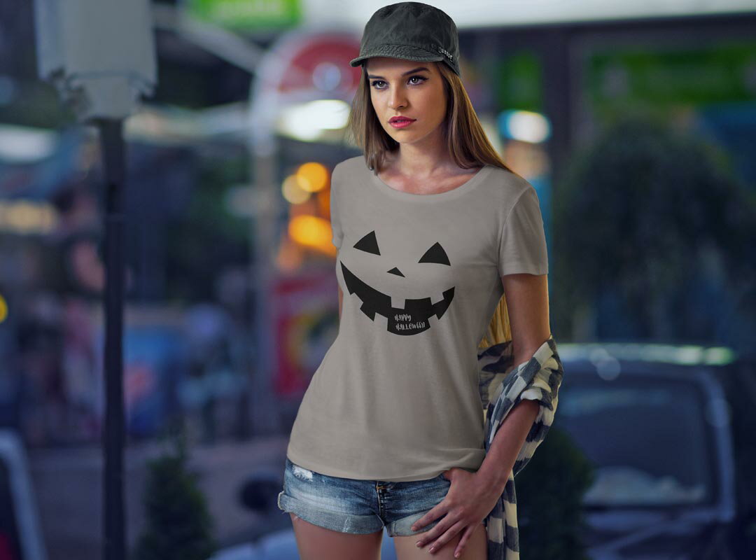 選べる20カラー tシャツ レディース 半袖 デザイン S M L Tシャツ ティーシャツ T shirt 017458 ハロウィン　ユニーク 顔　かぼちゃ　パンプキン