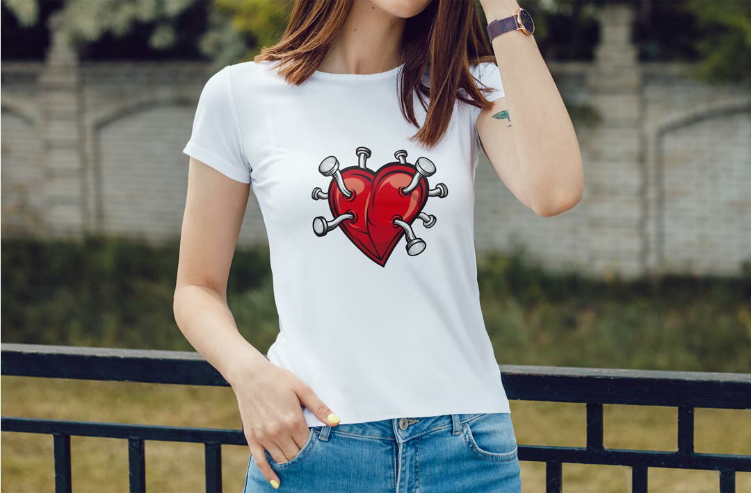 ドライTシャツ 吸水 速乾 DRY 選べる8カラー tシャツ レディース スポーツ ゆったり UV対策 デザイン M L Tシャツ ティーシャツ T shirt000181 ハート　釘　イラスト