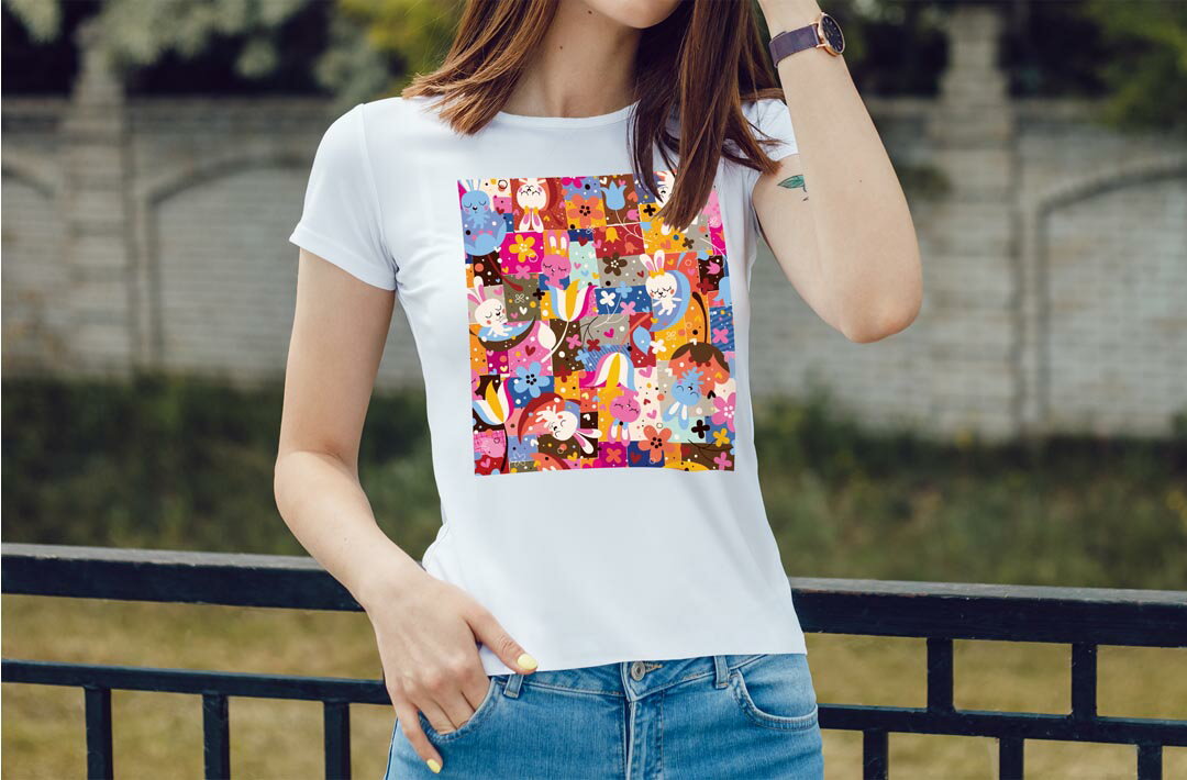 ドライTシャツ 吸水 速乾 DRY 選べる8カラー tシャツ レディース スポーツ ゆったり UV対策 デザイン M L Tシャツ ティーシャツ T shirt008092 花　　うさぎ　カラフル　兎