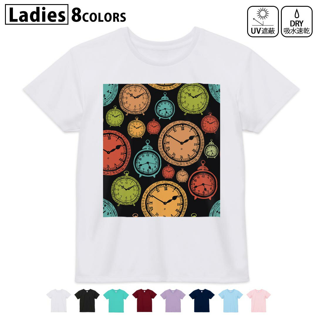 ドライTシャツ 吸水 速乾 DRY 選べる8カラー tシャツ レディース スポーツ ゆったり UV対策 デザイン M L Tシャツ ティーシャツ T shirt009701 時計 アンティーク
