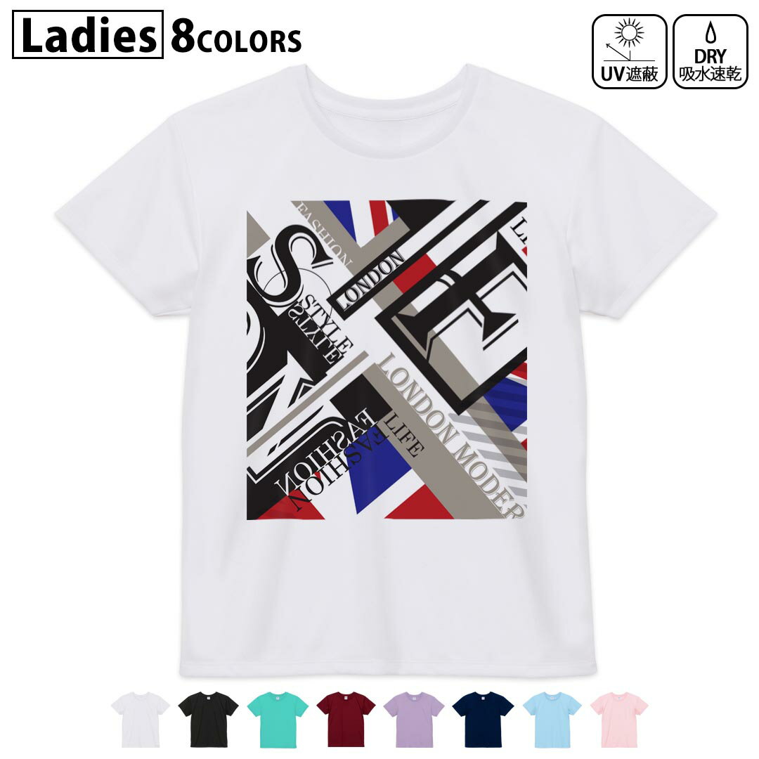 ドライTシャツ 吸水 速乾 DRY 選べる8カラー tシャツ レディース スポーツ ゆったり UV対策 デザイン M L Tシャツ ティーシャツ T shirt014965 ユニオンジャック　イラスト　外国　英字