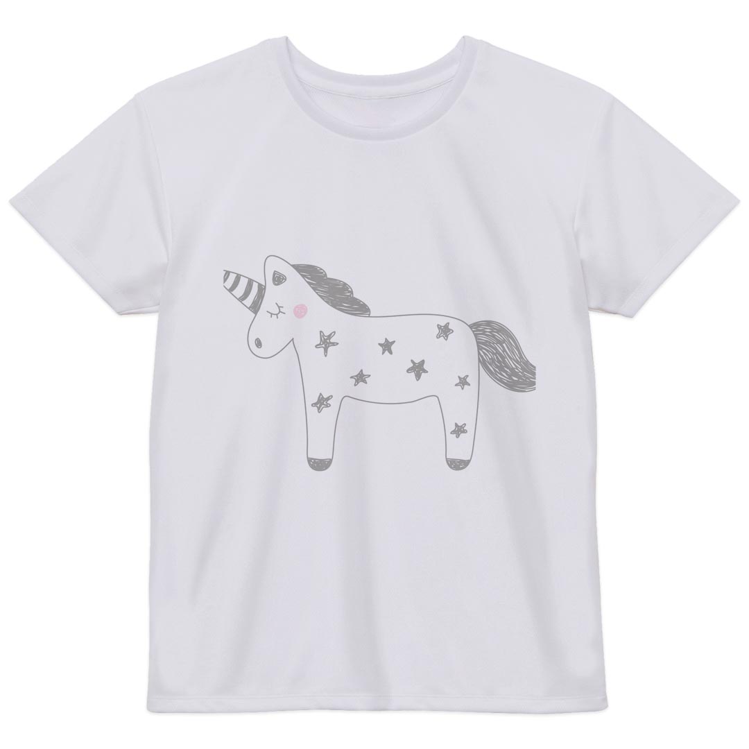 レディース ドライTシャツ ホワイト 半袖 4.1オンス ジム トレーニング スポーツ 運動会 ドライアスレチック UVカット 紫外線遮蔽 吸水速乾 デザイン Tshirt M L 026254 ペガサス　ユニコーン　星