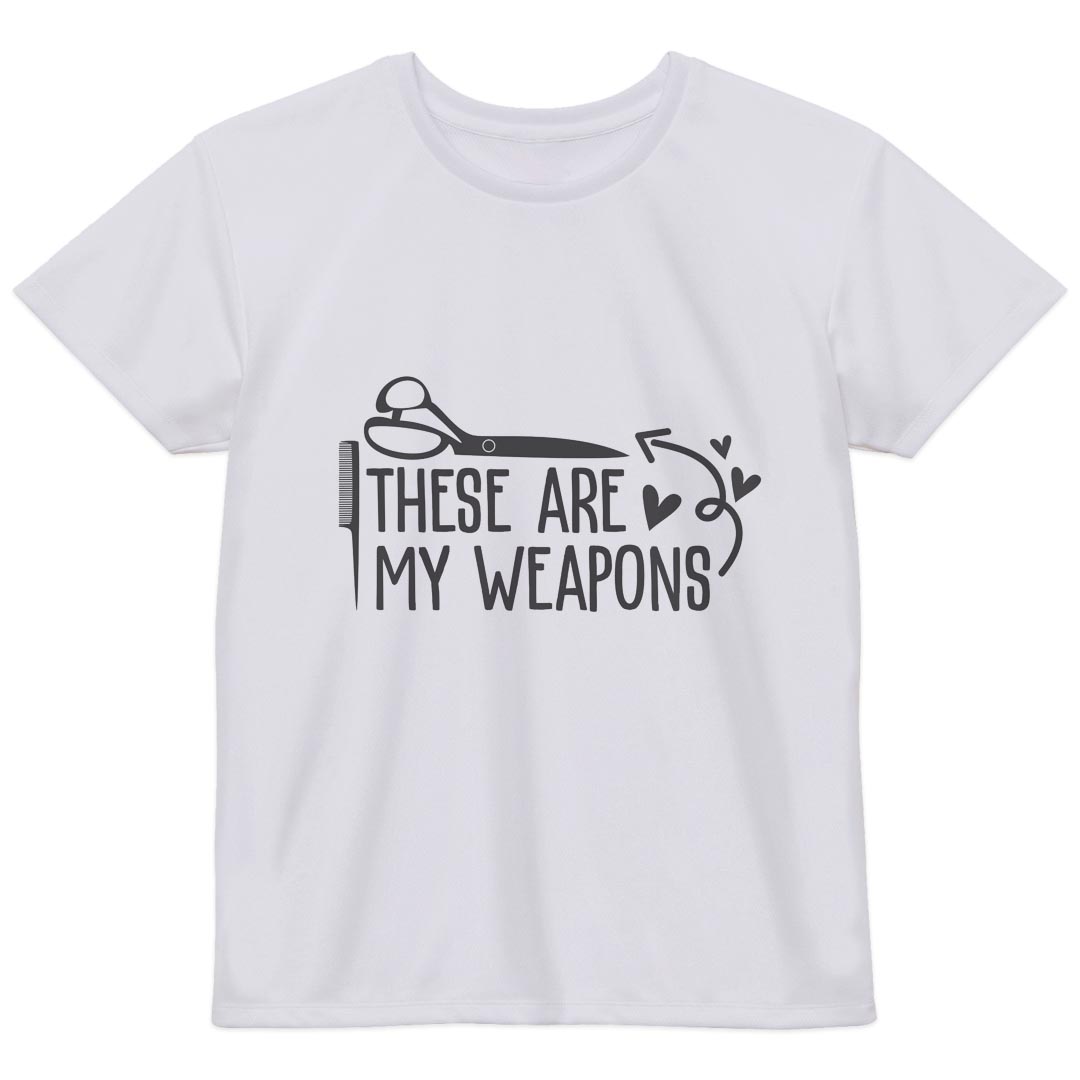 レディース ドライTシャツ ホワイト 半袖 4.1オンス ジム トレーニング スポーツ 運動会 ドライアスレチック UVカット 紫外線遮蔽 吸水速乾 デザイン Tshirt M L 031790 はさみ おしゃれ ヘアサロン