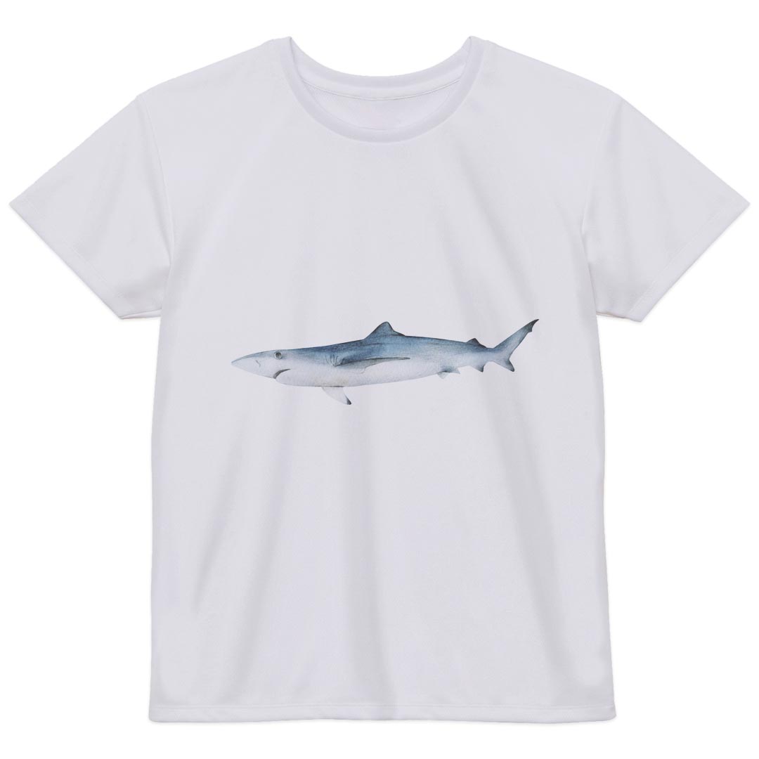 レディース ドライTシャツ ホワイト 半袖 4.1オンス ジム トレーニング スポーツ 運動会 ドライアスレチック UVカット 紫外線遮蔽 吸水速乾 デザイン Tshirt M L 032190 鮫 シャーク