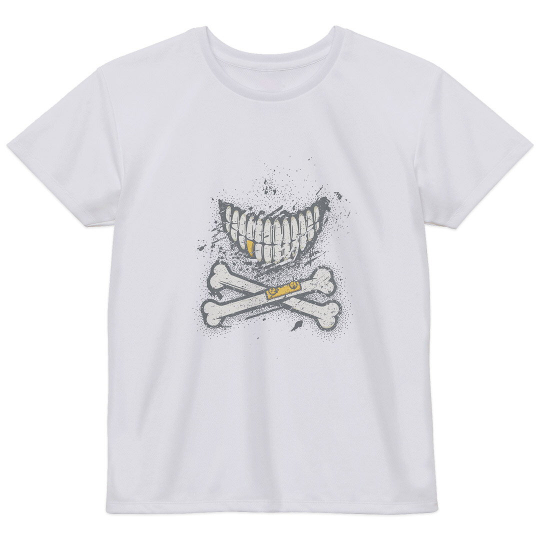 レディース ドライTシャツ ホワイト 半袖 4.1オンス ジム トレーニング スポーツ 運動会 ドライアスレチック UVカット 紫外線遮蔽 吸水速乾 デザイン Tshirt M L スカル　かっこいい　おしゃれ 011921