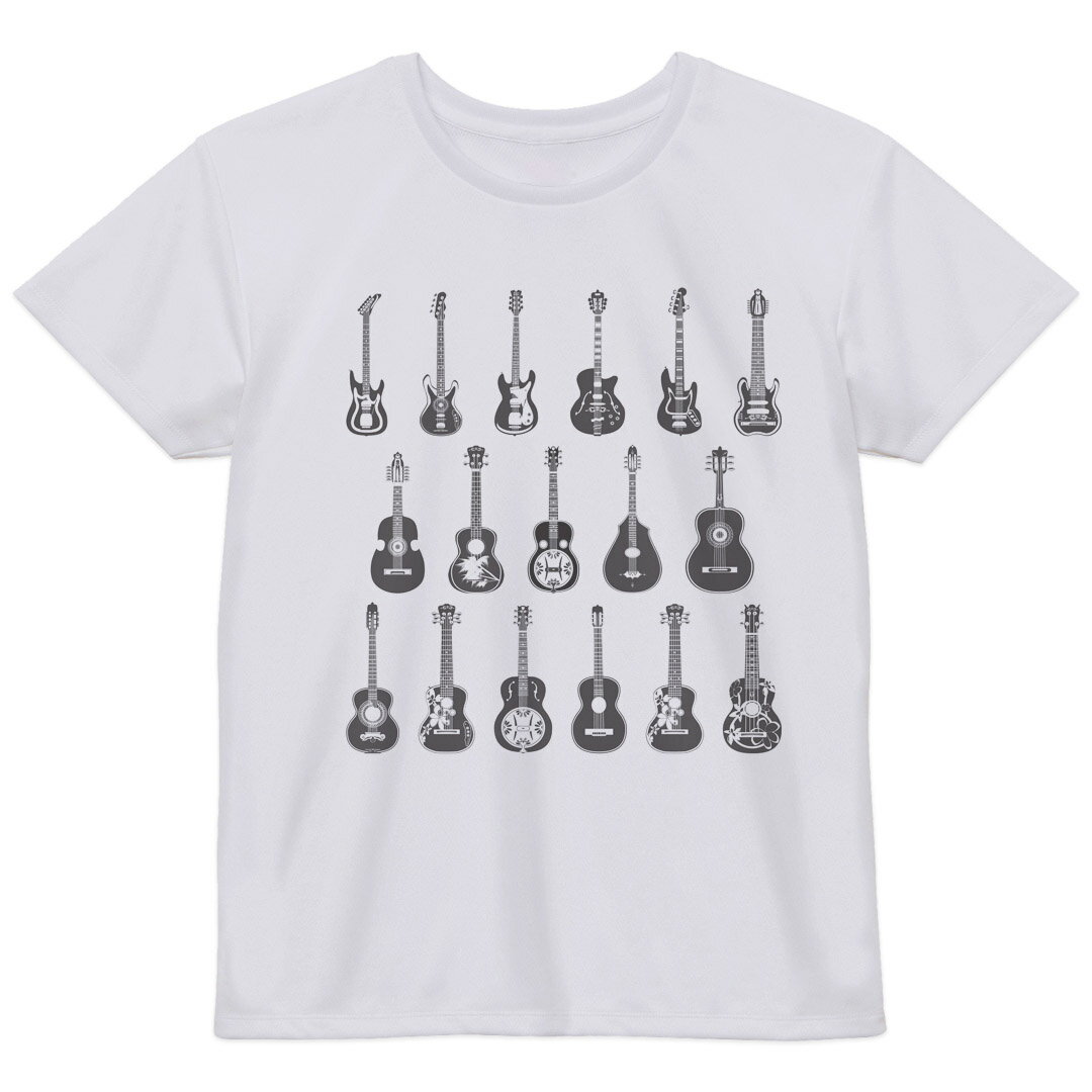 レディース ドライTシャツ ホワイト 半袖 4.1オンス ジム トレーニング スポーツ 運動会 ドライアスレチック UVカット 紫外線遮蔽 吸水速乾 デザイン Tshirt M L ギター　音楽　楽器 014361