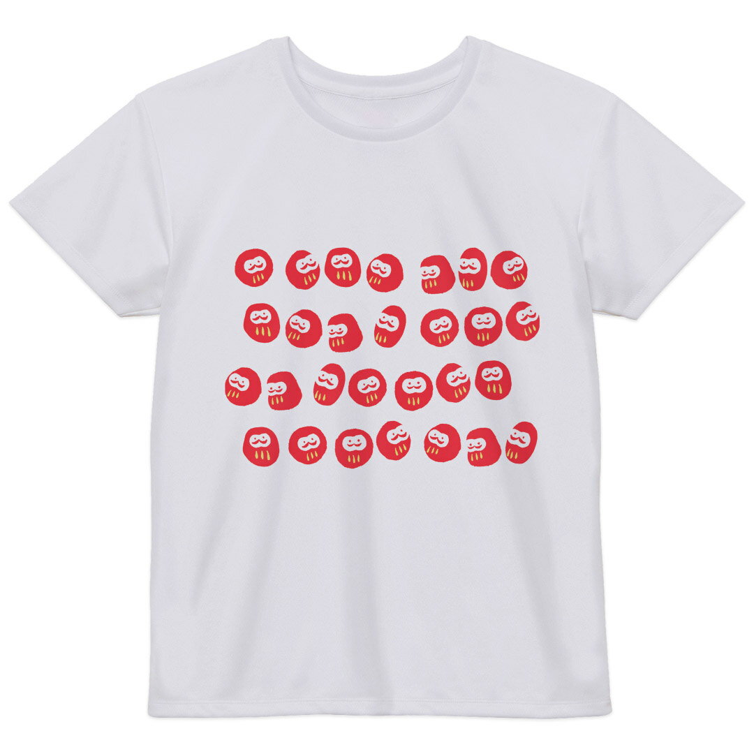 レディース ドライTシャツ ホワイト 半袖 4.1オンス ジム トレーニング スポーツ 運動会 ドライアスレチック UVカット 紫外線遮蔽 吸水速乾 デザイン Tshirt M L だるま　赤　 015251