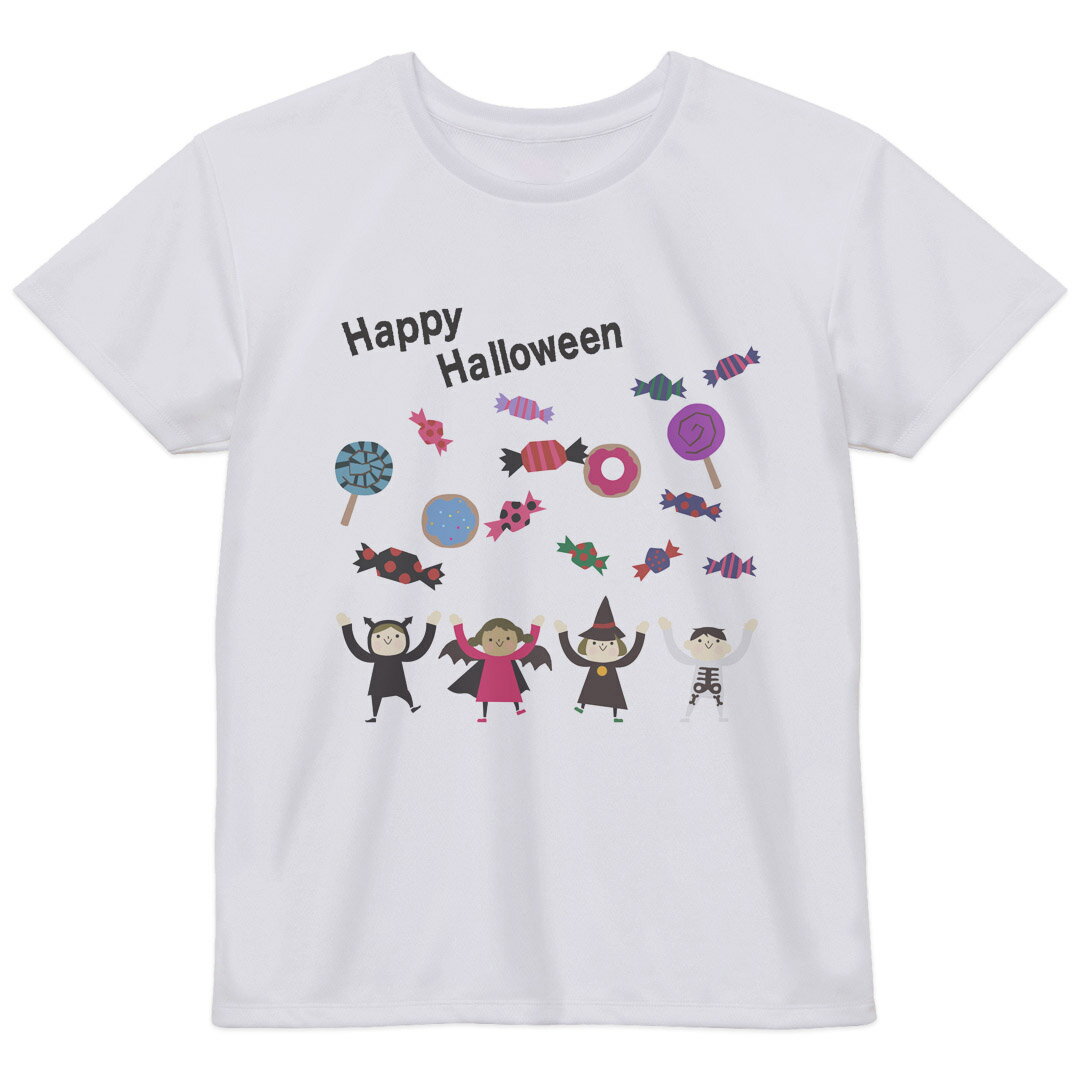 レディース ドライTシャツ ホワイト 半袖 4.1オンス ジム トレーニング スポーツ 運動会 ドライアスレチック UVカット 紫外線遮蔽 吸水速乾 デザイン Tshirt M L ハロウィン　かわいい 仮装　かわいい　お菓子 017460