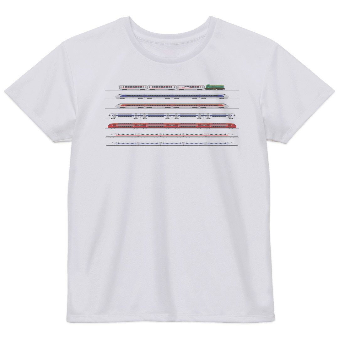 レディース ドライTシャツ ホワイト 半袖 4.1オンス ジム トレーニング スポーツ 運動会 ドライアスレチック UVカット 紫外線遮蔽 吸水速乾 デザイン Tshirt M L 乗り物 電車　路線　train 017520