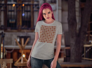 tシャツ レディース 半袖 白地 デザイン S M L XL Tシャツ ティーシャツ T shirt 000110 タイル 四角 オレンジ