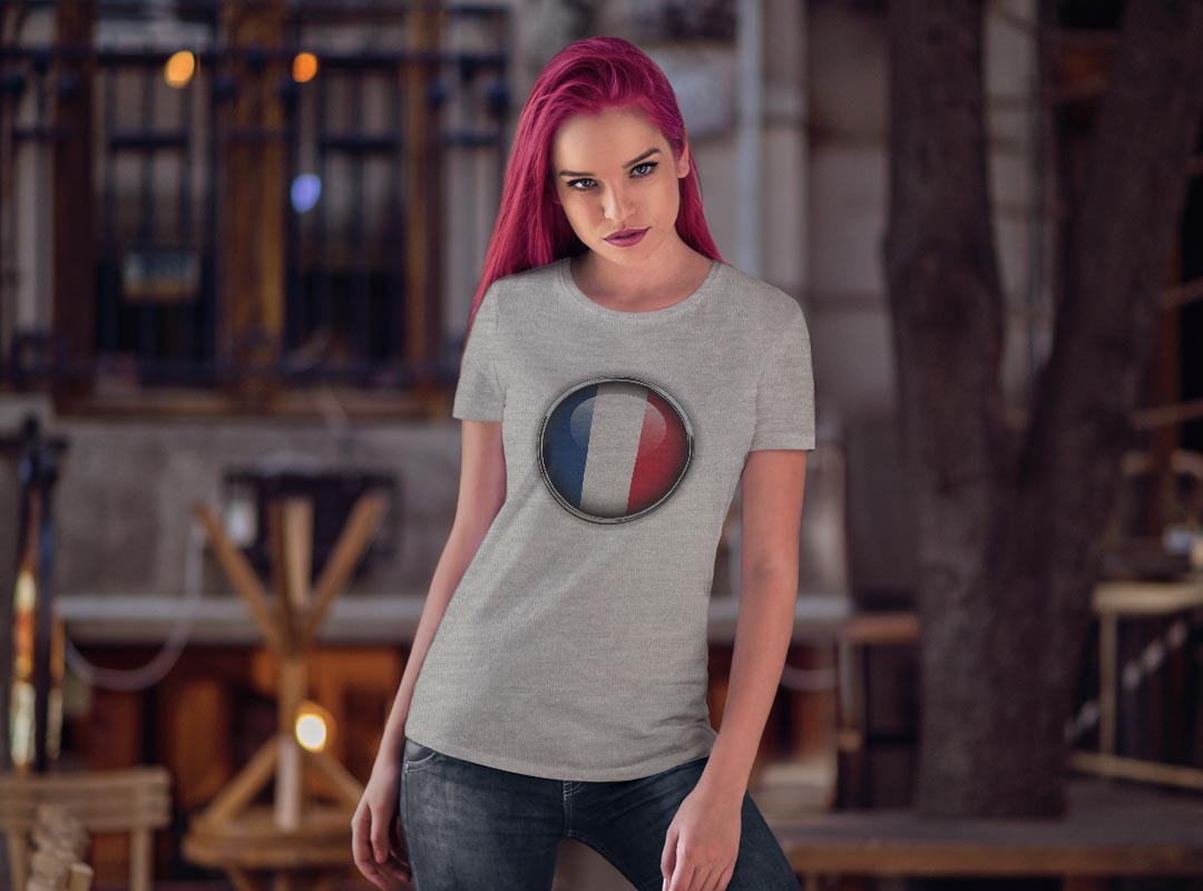 tシャツ レディース 半袖 白地 デザイン M L 白 ホワイト グレー Tシャツ ティーシャツ T shirt 000266 ユニーク その他 フランス　国旗　マーク