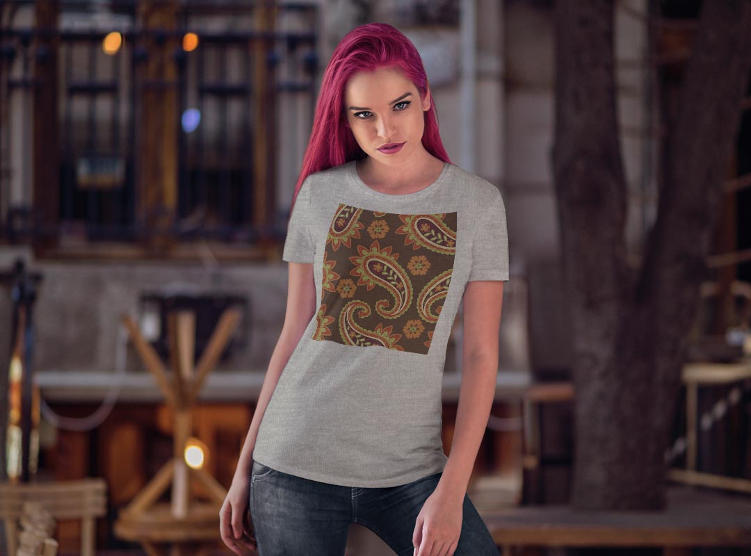 tシャツ レディース 半袖 白地 デザイン M L 白 ホワイト グレー Tシャツ ティーシャツ T shirt 000404 その他 ペイズリー　ダマスク　花