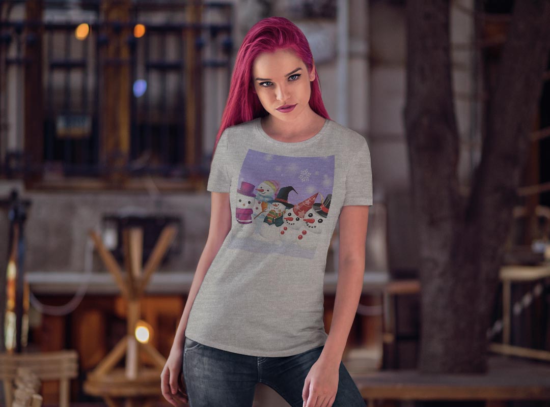 tシャツ レディース 半袖 白地 デザイン M L 白 ホワイト グレー Tシャツ ティーシャツ T shirt 001499 その他 雪　冬　雪だるま