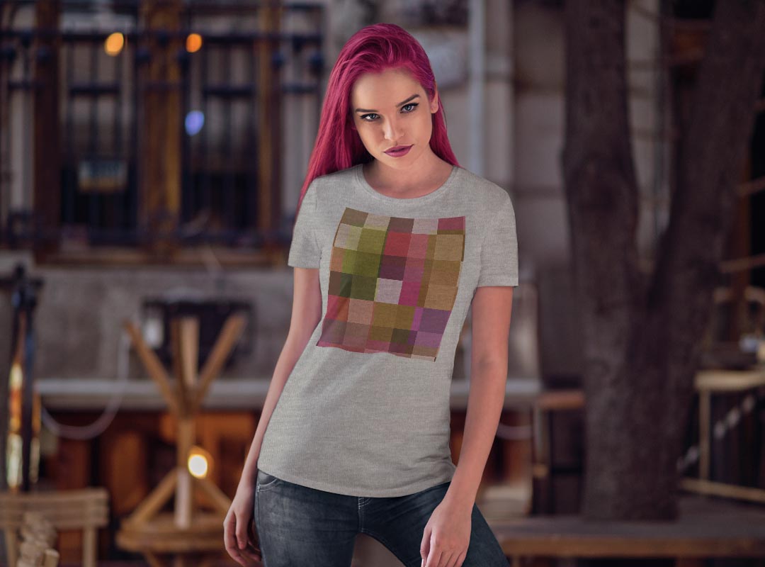 tシャツ レディース 半袖 白地 デザイン M L 白 ホワイト グレー Tシャツ ティーシャツ T shirt 002355 チェック・ボーダー 模様　カラフル