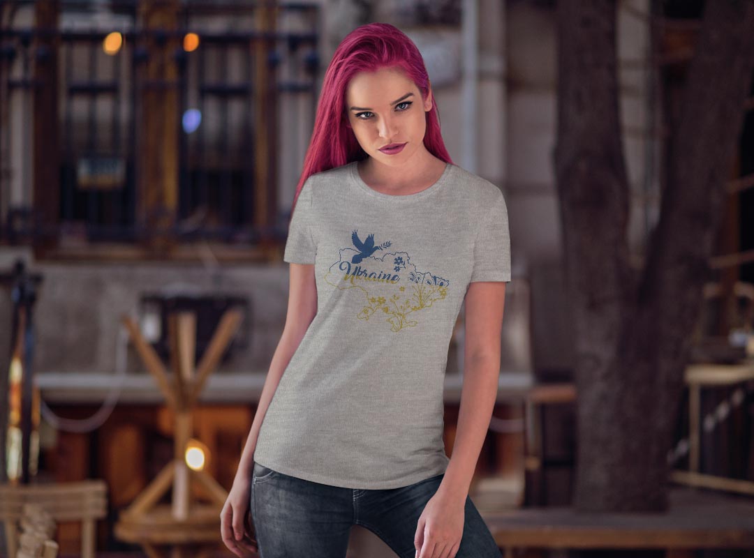 tシャツ レディース 半袖 白地 デザイン M L 白 ホワイト グレー Tシャツ ティーシャツ T shirt 020998 ukraine ウクライナ kabekore-10735964 kabeコレ サンプル画像3