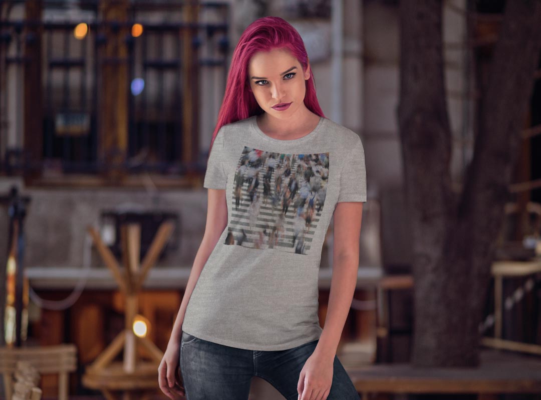 tシャツ レディース 半袖 白地 デザイン S M L XL Tシャツ ティーシャツ T shirt 023658 横断歩道　写真　風景　人物