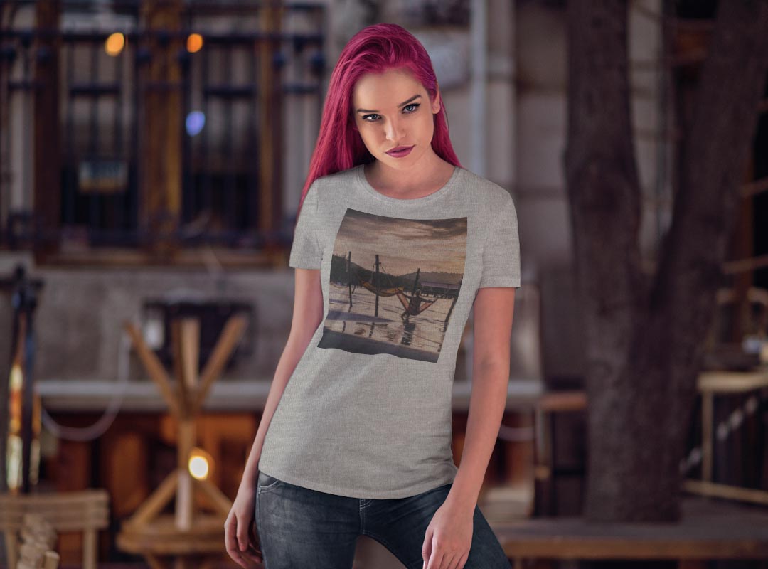 tシャツ レディース 半袖 白地 デザイン S M L XL Tシャツ ティーシャツ T shirt 023905 夕日　写真