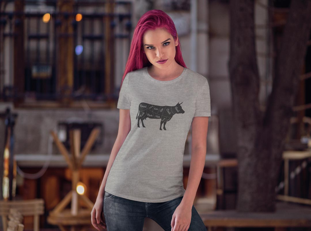 tシャツ レディース 半袖 白地 デザイン M L 白 ホワイト グレー Tシャツ ティーシャツ T shirt 031915 牛 肉 部位 kabekore-11254369 kabeコレ サンプル画像3