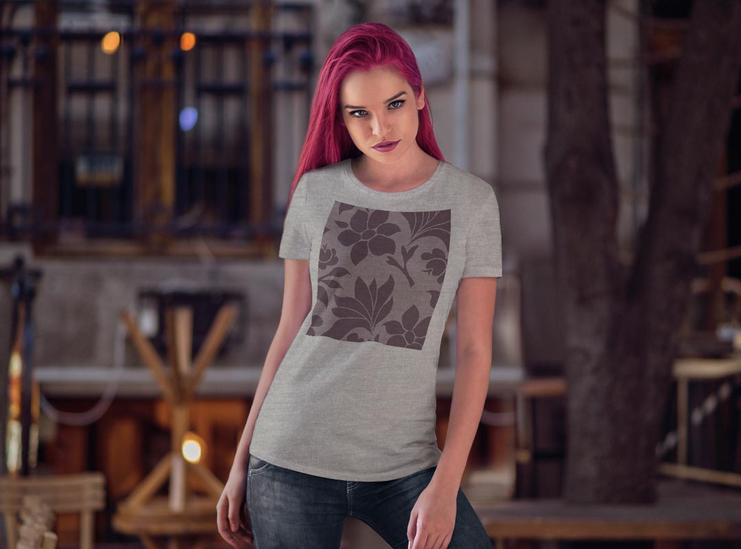 tシャツ レディース 半袖 白地 デザイン M L 白 ホワイト グレー Tシャツ ティーシャツ T shirt 004291 フラワー 花　シック　紫 3