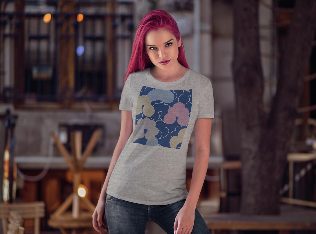 tシャツ レディース 半袖 白地 デザイン M L 白 ホワイト グレー Tシャツ ティーシャツ T shirt 004369 その他 模様　カラフル　青