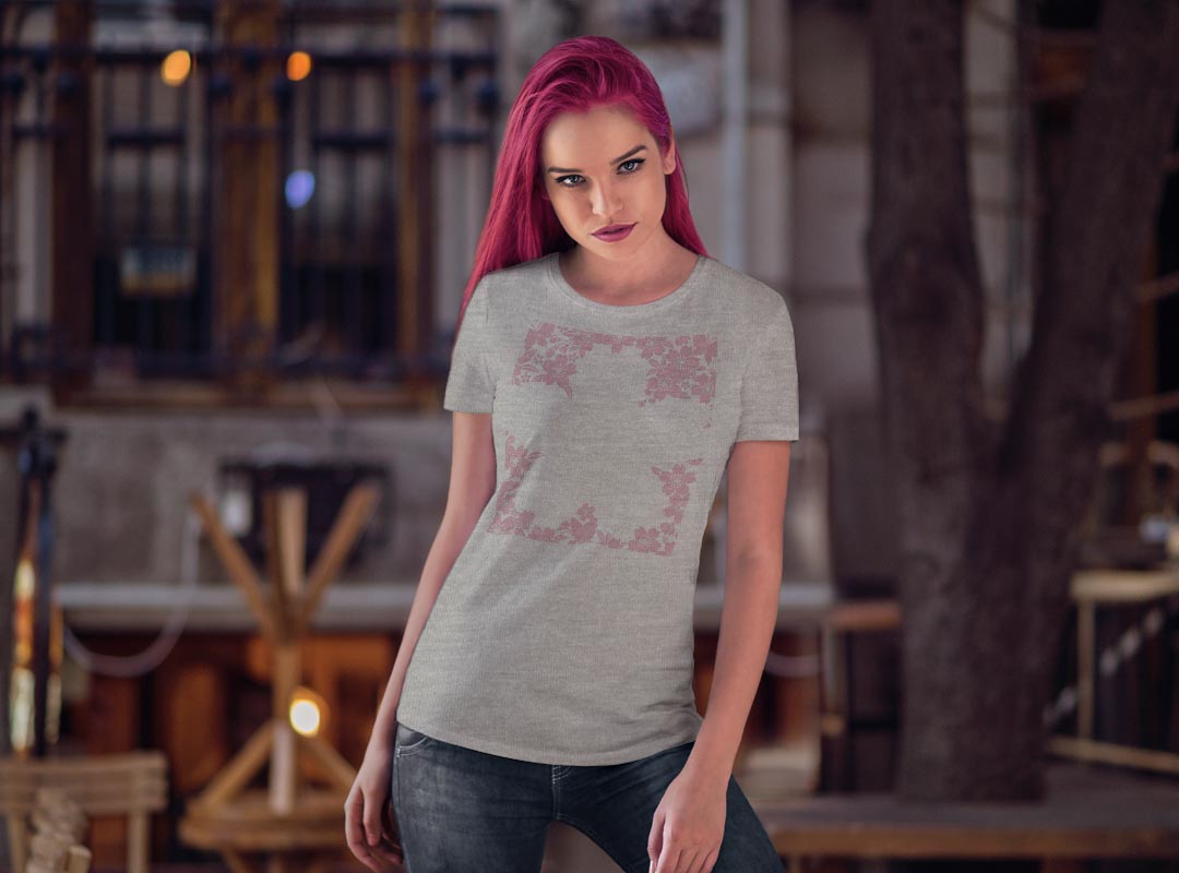 tシャツ レディース 半袖 白地 デザイン M L 白 ホワイト グレー Tシャツ ティーシャツ T shirt 007697 フラワー 花　フラワー　ピンク　蝶 kabekore-11249660 kabeコレ サンプル画像3